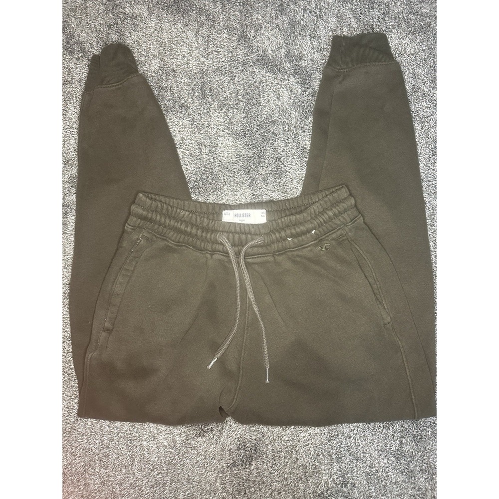 Hollister Mens XS Tall Jogger Sweatpants Olive Green Fleece Zip Pockets